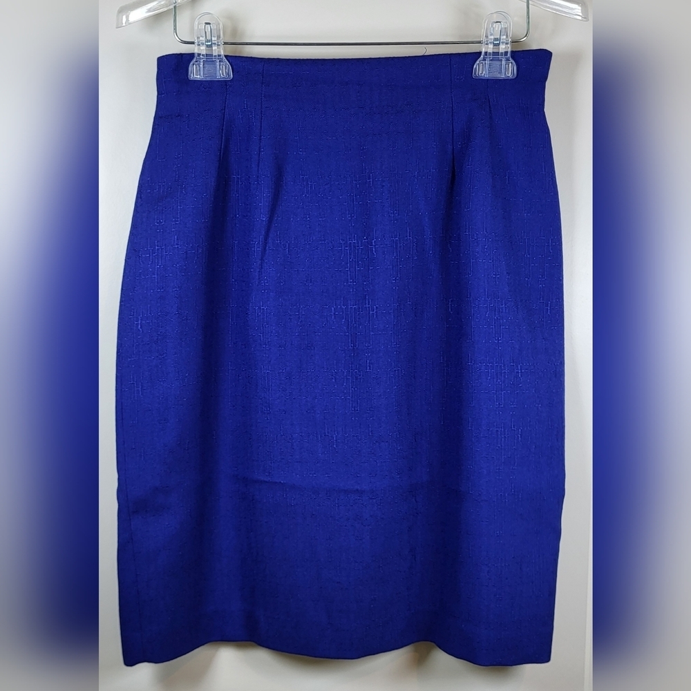 KASPER Lightweight Linen Skirt Suit Royal Blue Size 10P Vintage - Picture 11 of 12